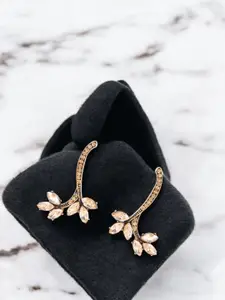 ANIKAS CREATION Gold-Plated Artificial Stones Studded Leaf Shaped Drop Earrings