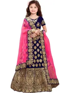 F Plus Fashion Girls Blue Satin Semi-Stitched Lehenga Choli