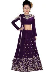 F Plus Fashion Girls Purple Satin Semi-Stitched Lehenga Choli