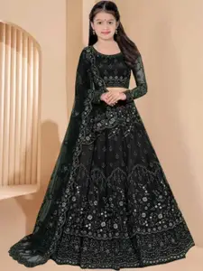 F Plus Fashion Girls Black Net Semi-Stitched Lehenga Choli