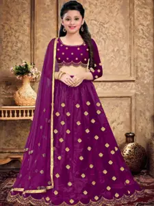 F Plus Fashion Girls White Velvet Semi-Stitched Lehenga Choli