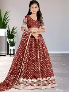 F Plus Fashion Girls Pink Net Semi-Stitched Lehenga Choli