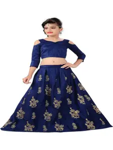 F Plus Fashion Girls Blue Velvet Semi-Stitched Lehenga Choli