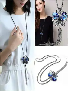 Vientiq Blue Crystal Butterfly Pendant Necklace