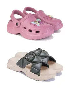 DRACKFOOT Women Pack Of 2 Self Design Flip Flops