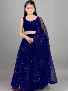 F Plus Fashion Girls Blue Net Semi-Stitched Lehenga Choli
