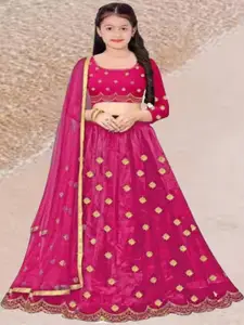 F Plus Fashion Girls Black Net Semi-Stitched Lehenga Choli