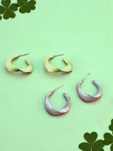 KRENOZ Set Of 2 Gold-Plated Circular Shaped Enamelled Hoop Earrings