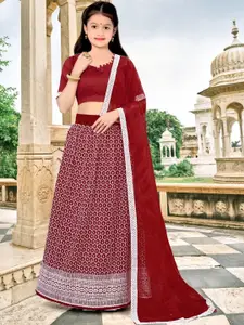 F Plus Fashion Girls Red Net Semi-Stitched Lehenga Choli