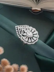 Saraf RS Jewellery Silver-Plated Studded Zircon-Studded Adjustable Wedding Finger Ring