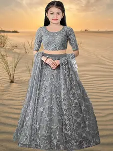 F Plus Fashion Girls Pink Net Semi-Stitched Lehenga Choli