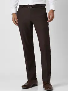 Van Heusen Men Checked Self Design Slim Fit Mid-Rise Formal Trousers