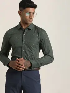 Turtle Men Standard Slim Fit Micro Ditsy Printed Spread Collar Cotton Formal Shirt