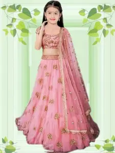 F Plus Fashion Girls Pink Net Semi-Stitched Lehenga Choli