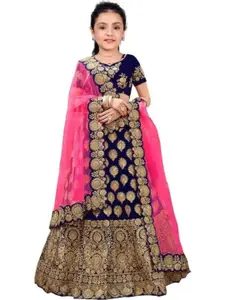 F Plus Fashion Girls Blue Silk Blend Semi-Stitched Lehenga Choli