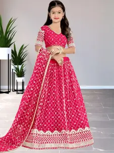 F Plus Fashion Girls Pink Net Semi-Stitched Lehenga Choli