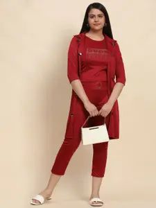 Ameeha Embellished Round Neck Top & Pant With Jacket Co-Ords