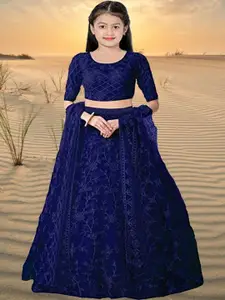 F Plus Fashion Girls Blue Net Semi-Stitched Lehenga Choli