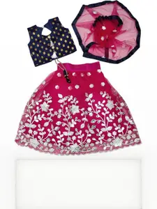 F Plus Fashion Girls Pink Net Semi-Stitched Lehenga Choli