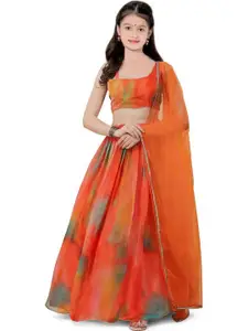 F Plus Fashion Girls Orange Net Semi-Stitched Lehenga Choli