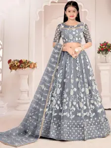 F Plus Fashion Girls Grey Net Semi-Stitched Lehenga Choli