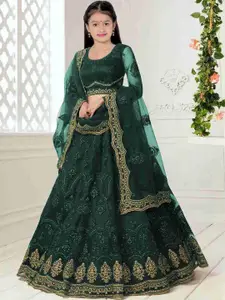 F Plus Fashion Girls Blue Net Semi-Stitched Lehenga Choli