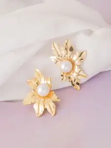 VOGUE PANASH Stainless Steel 18K Gold-Plated Pearls Beaded Contemporary Shape Studs