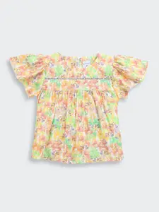 Tiny Girl Floral Printed Flutter Sleeve Peplum Top