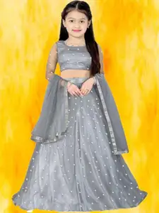 F Plus Fashion Girls Grey Net Semi-Stitched Lehenga Choli