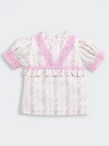 Tiny Girl Floral Print Puff Sleeve Cotton Top
