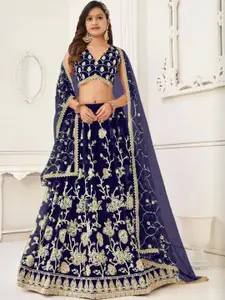 F Plus Fashion Girls Blue Net Semi-Stitched Lehenga Choli