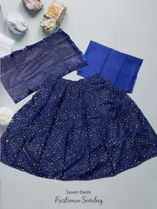 F Plus Fashion Girls Blue Net Semi-Stitched Lehenga Choli