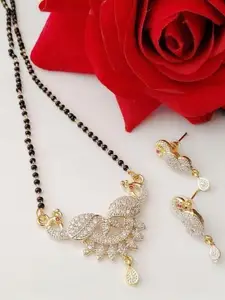 Anouk Rhodium Plated Diamond Peacock Mangalsutra Set with Earrings