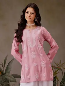 ADA Ethnic Motifs Embroidered Chikankari Chanderi Silk Chikankari Kurti