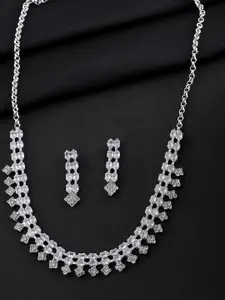 Anouk Silver Plated CZ Stones Studded Necklace Set
