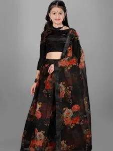 F Plus Fashion Girls Black Net Semi-Stitched Lehenga Choli