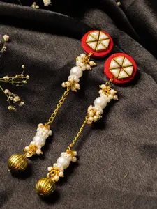 PANASH Gold Plated Pearls Beaded Contemporary Drop Earrings