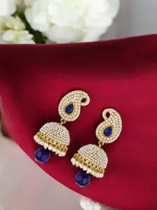 ANIKAS CREATION Gold-Plated Artificial Stones Studded And Beaded Dome Shaped Jhumkas