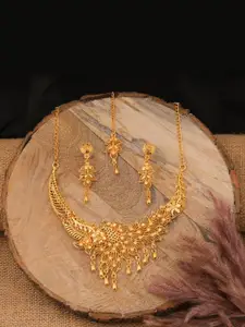 Anouk Gold-Plated Lakshmi Temple Choker Necklace Set with Jhumka Earrings