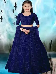 F Plus Fashion Girls Blue Net Semi-Stitched Lehenga Choli