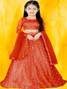 F Plus Fashion Girls Red Net Semi-Stitched Lehenga Choli