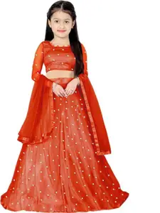 F Plus Fashion Girls Pink Net Semi-Stitched Lehenga Choli