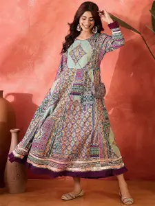 Sangria Ethnic Motifs Print A-Line Maxi Dress