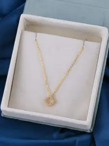 DressBerry Gold-Plated Artificial Stones Studded Square Shaped Pendant With Chain