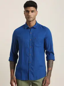 Turtle Men Relaxed Slim Fit Solid Spread Collar Cotton Casual Shirt