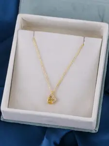 DressBerry Gold-Plated Artificial Stones Studded Heart Shaped Pendant With Chain