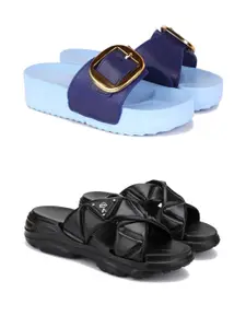 DRACKFOOT Women Set Of 2 Sliders Flip Flops