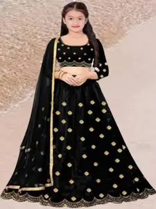 F Plus Fashion Girls Black Net Semi-Stitched Lehenga Choli