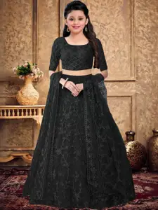 F Plus Fashion Girls Black Net Semi-Stitched Lehenga Choli