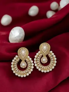 ANIKAS CREATION Gold-Plated Pearls Beaded Circular Shaped Chandbalis